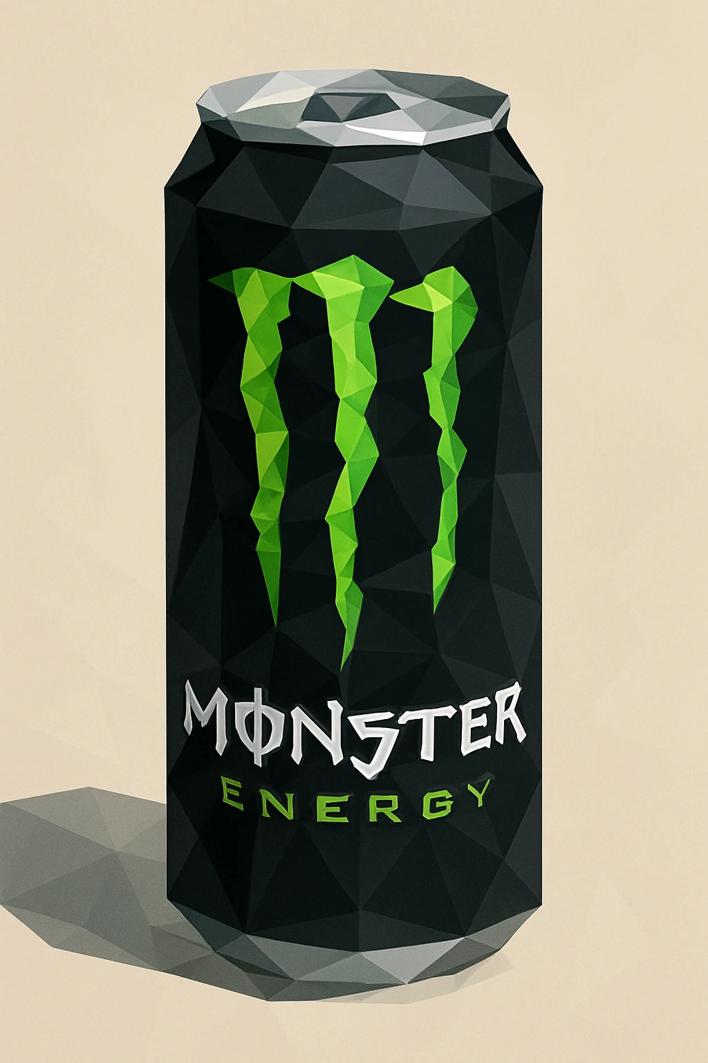 monster energy drink can, geometric and faceted polygonal low-poly style emoji