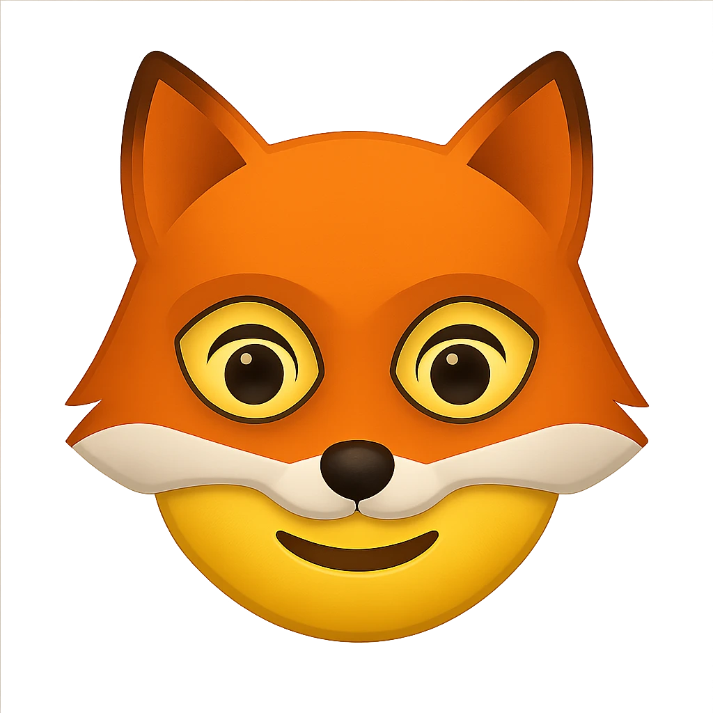 face with orange fox mask emoji, digital illustration emoji