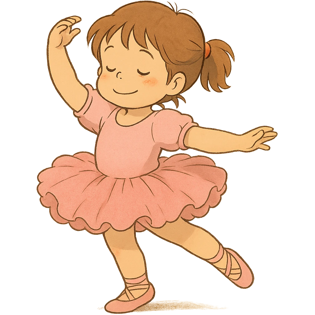ghibli style 5 year old girl in a pink tutu, dancing ballet emoji