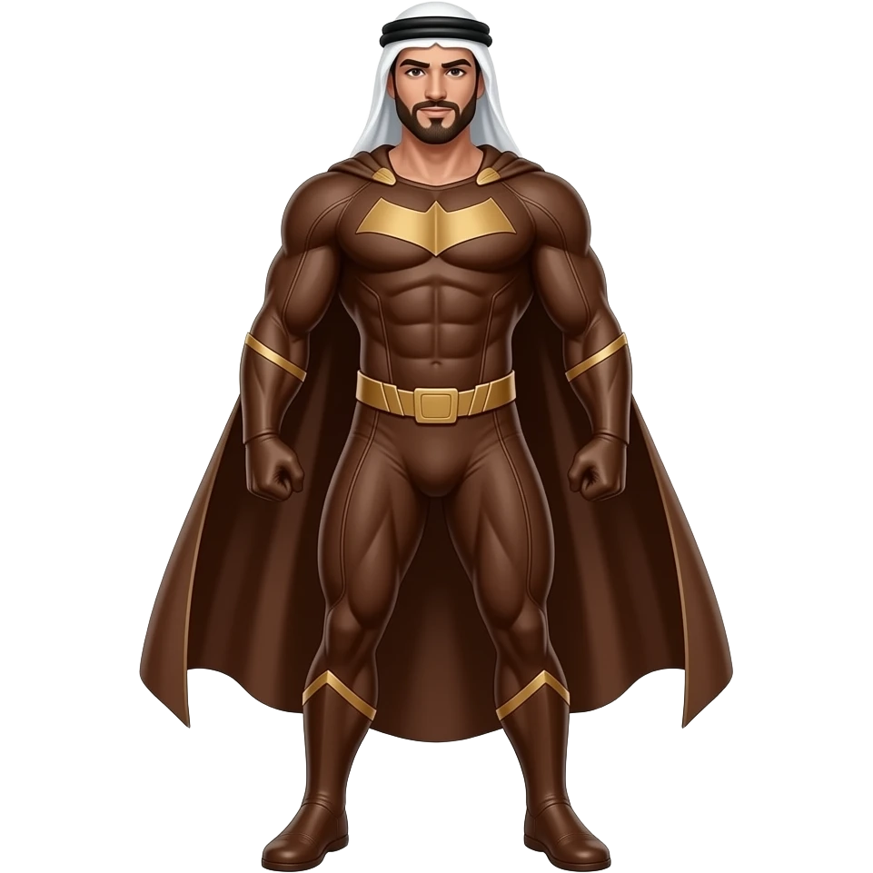Sexy arab muscle man in full body brown superhero costume emoji