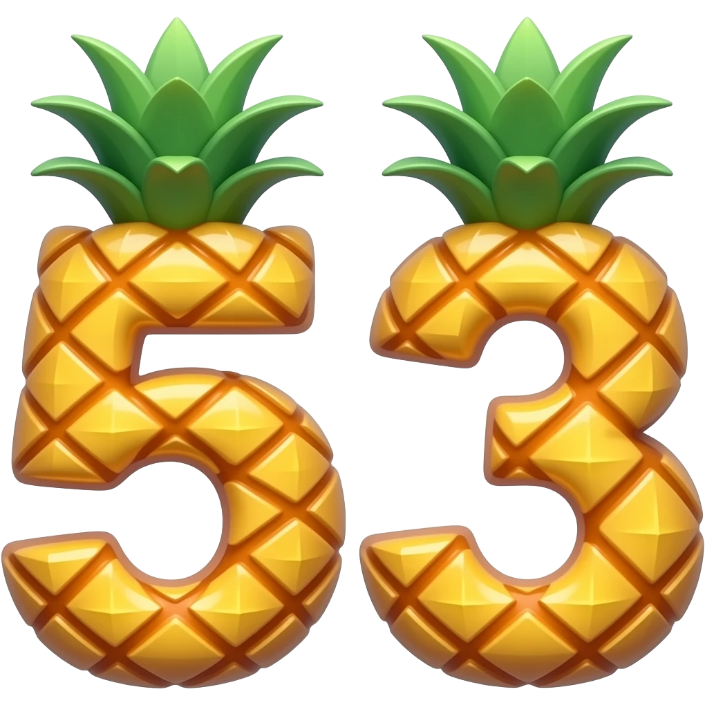 👉 "numbers 58 and 53 pineapple style, 3D glossy, colorful, white background emoji