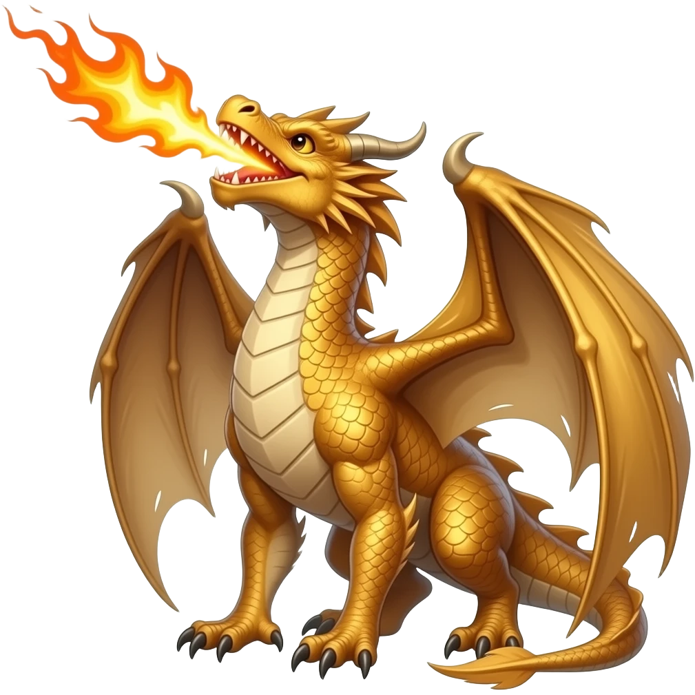 Golden dragon with wings and produce fire in full zenith and full like ejaculation in hot sexy emoji