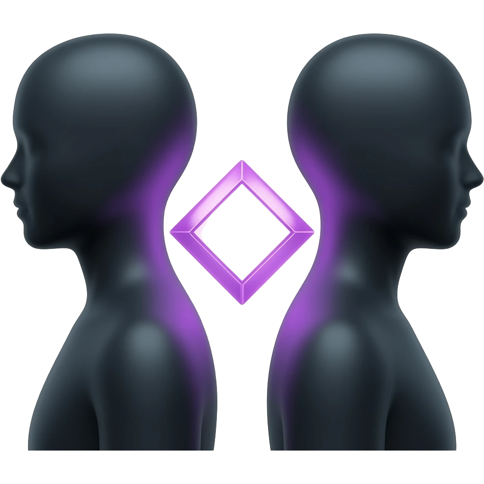 Purple two humans silhouette no features just head and shoulders with purple diamond ring in the middle emoji