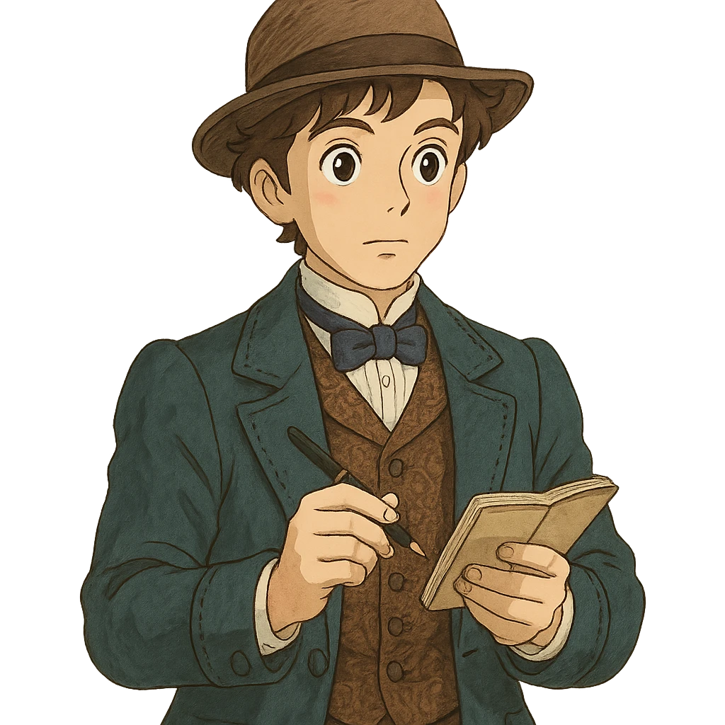 victorian journalist with a notebook and pen emoji