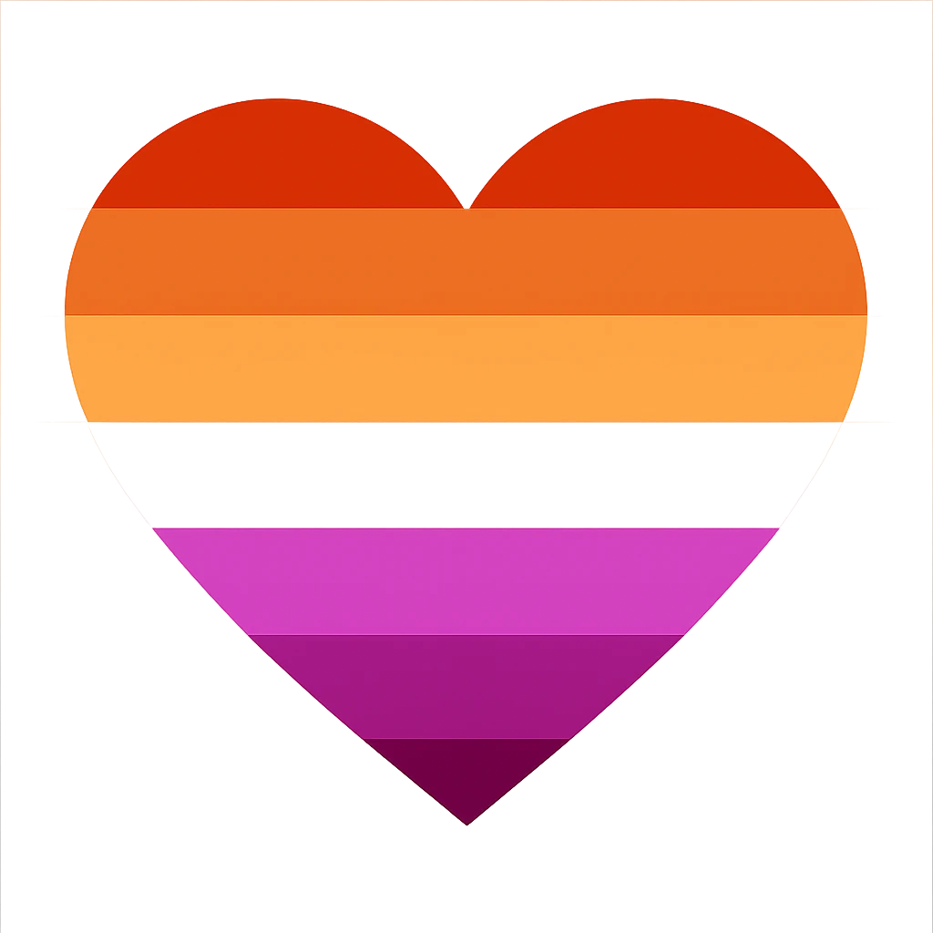 lesbian pride flag, heart shape, bold colors, no text emoji
