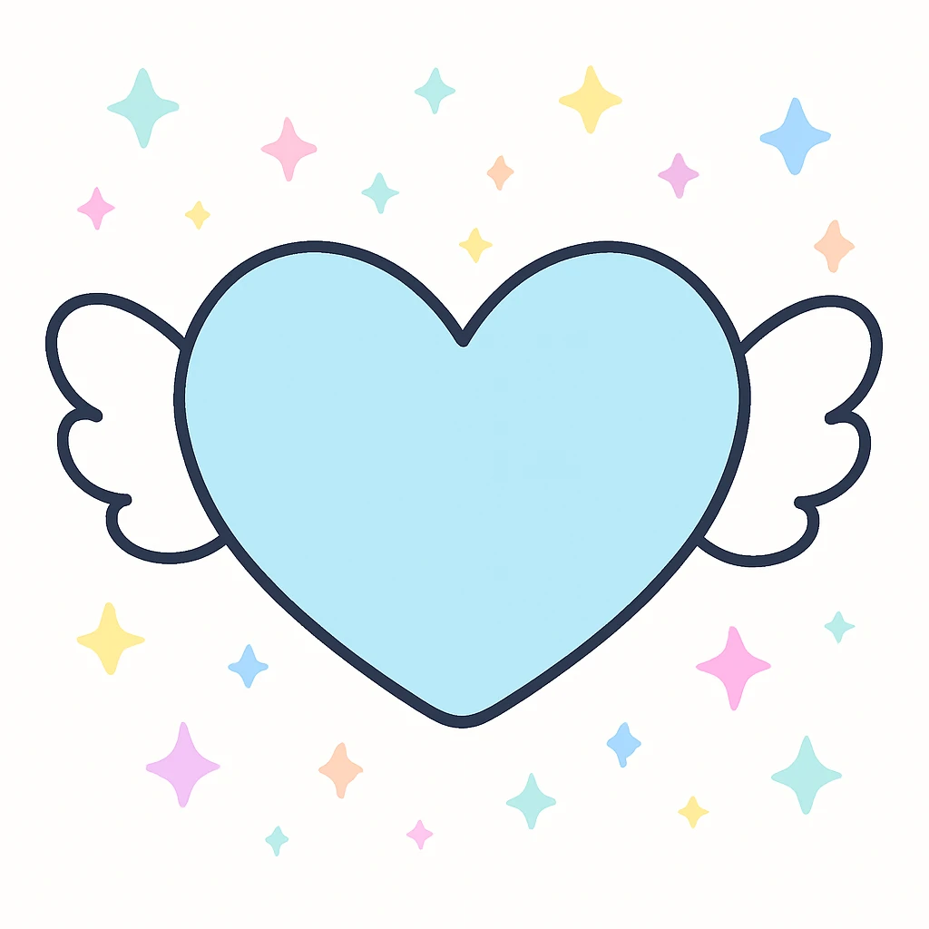 Change the heart to a blue color, keep the aesthetic cute kawaii style with winged heart, sparkles, simple and charming, no face. emoji