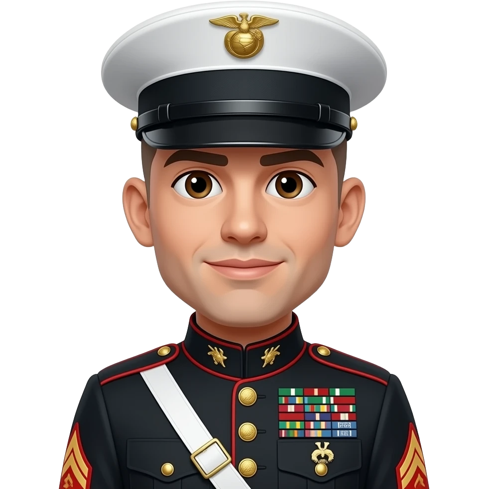 A Marine Corps captain in his service alpha’s with a skinny face and big ears emoji