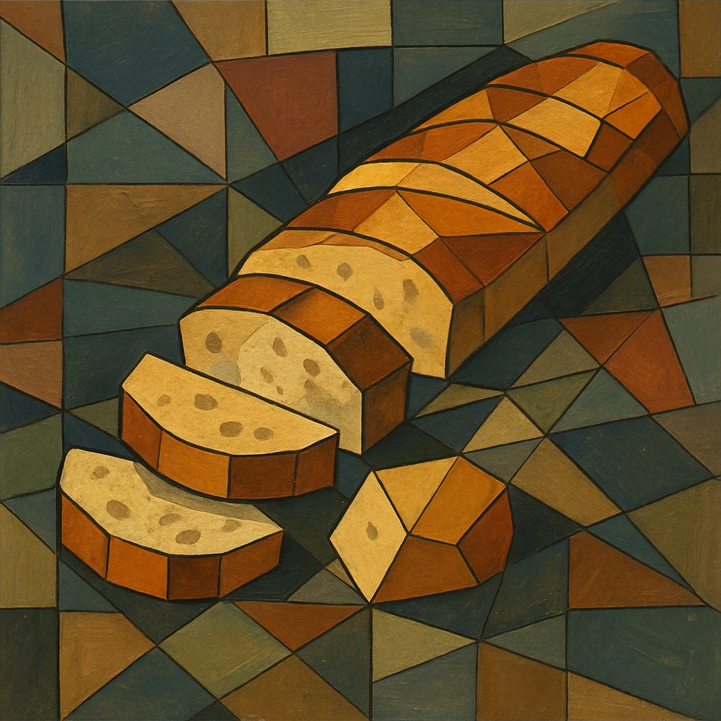 a sliced baguette, classic illustration, cubist abstraction style emoji