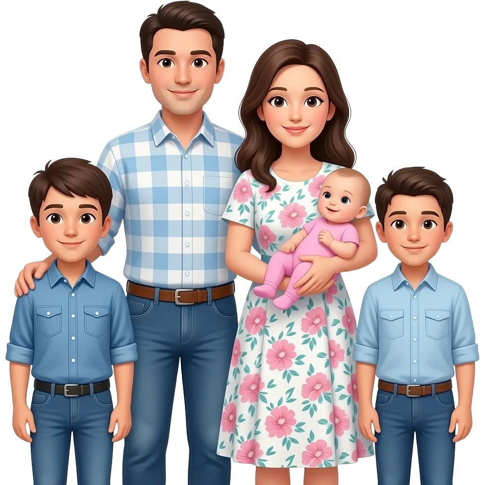 family portrait of parents with two older boys and a baby in mom's arms emoji