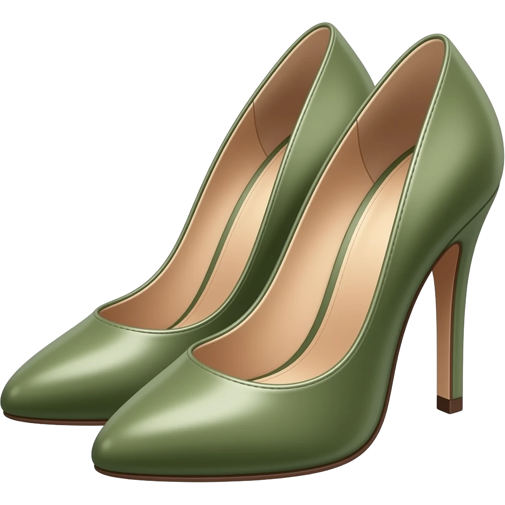 pair of stylish high heels, feminine, elegant curves, fashion icon,  muted earthy palette with dark olive green, soft sage green, warm beige and creamy tones emoji
