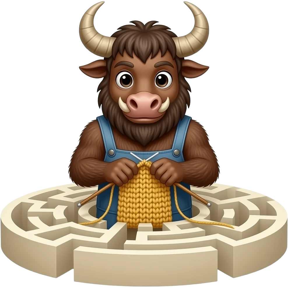 The Minotaur crocheted his pants in the middle of the labyrinth emoji
