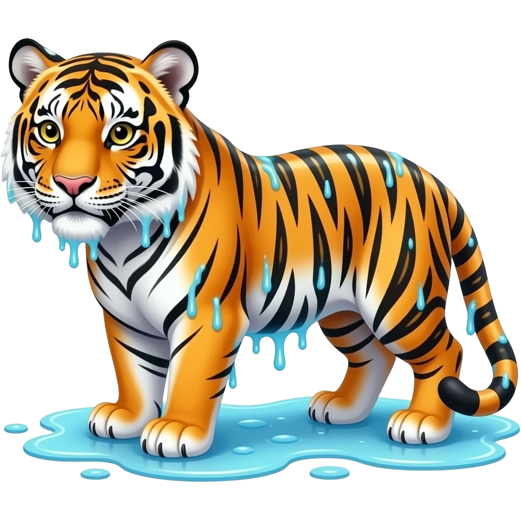 “tiger made of ice cream stripes, melting effect, bright colors” emoji