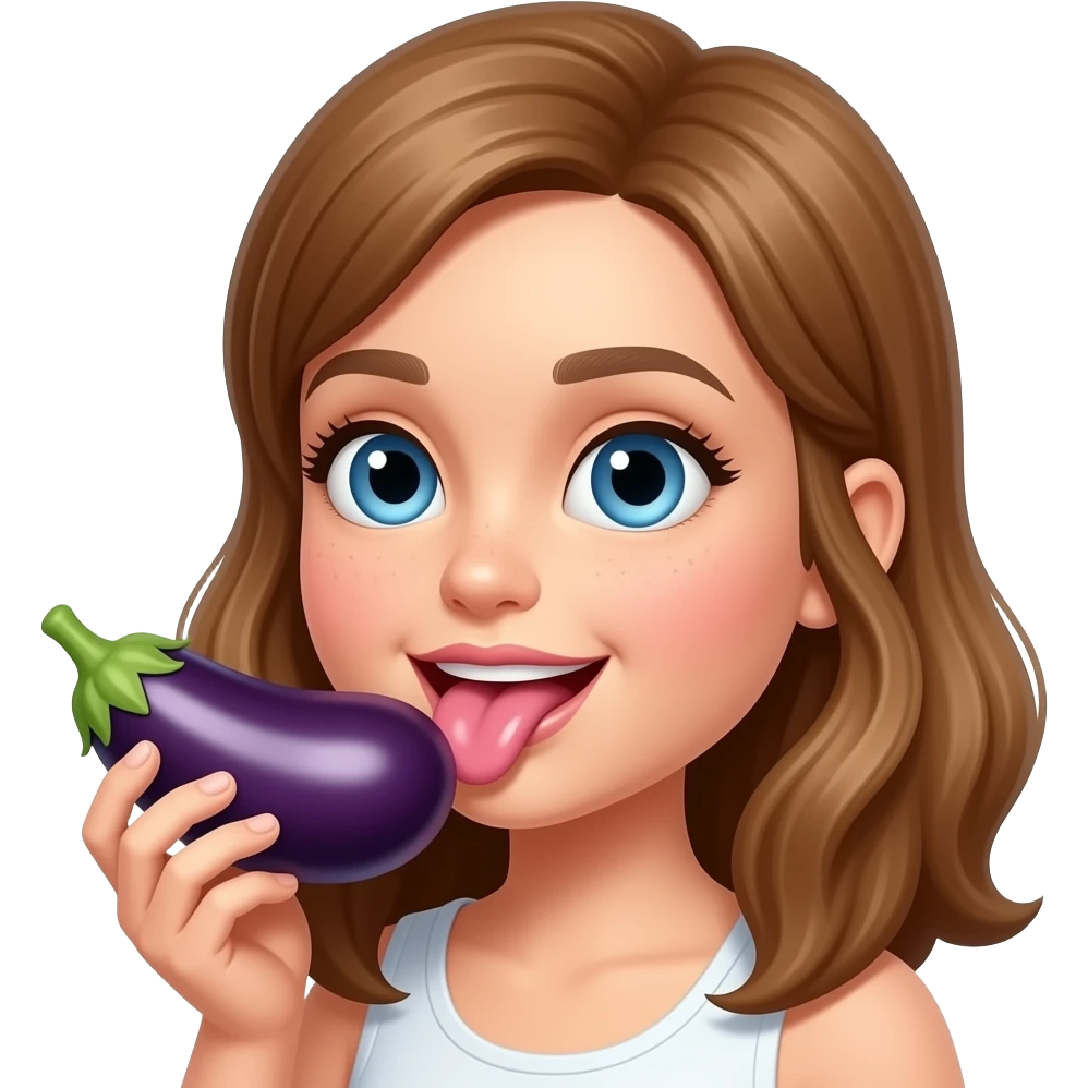 Girl licking eggplant with saliva emoji