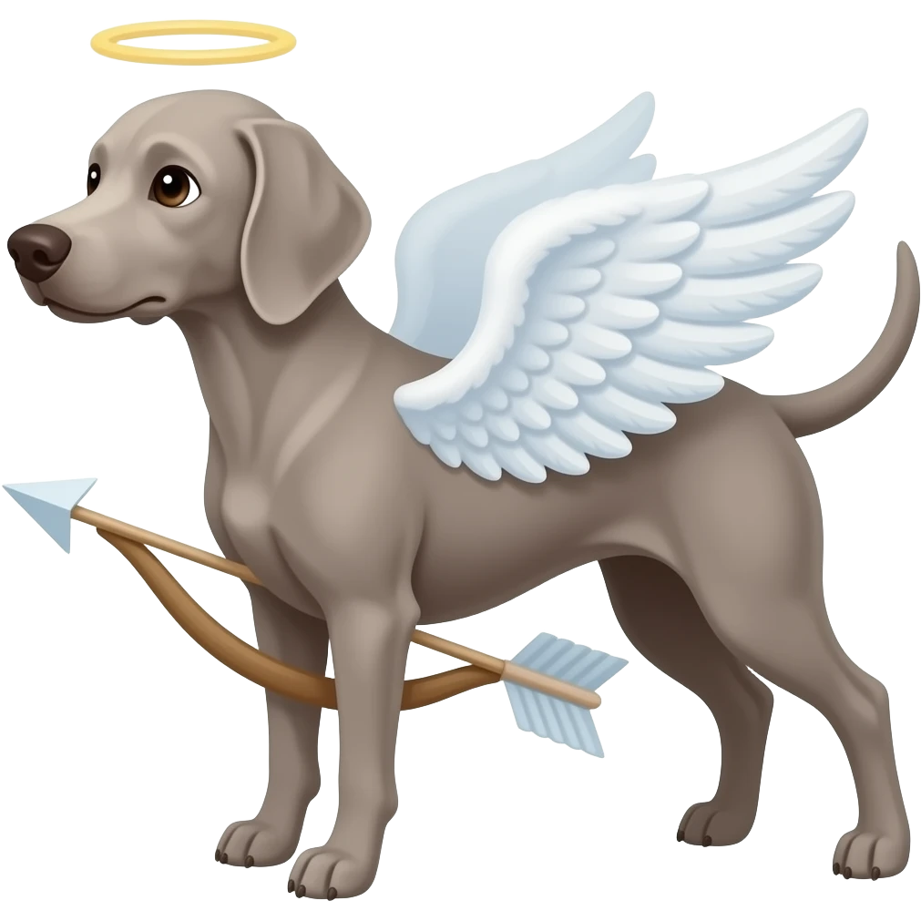 Weimeraner with Cupid wings and arrow emoji