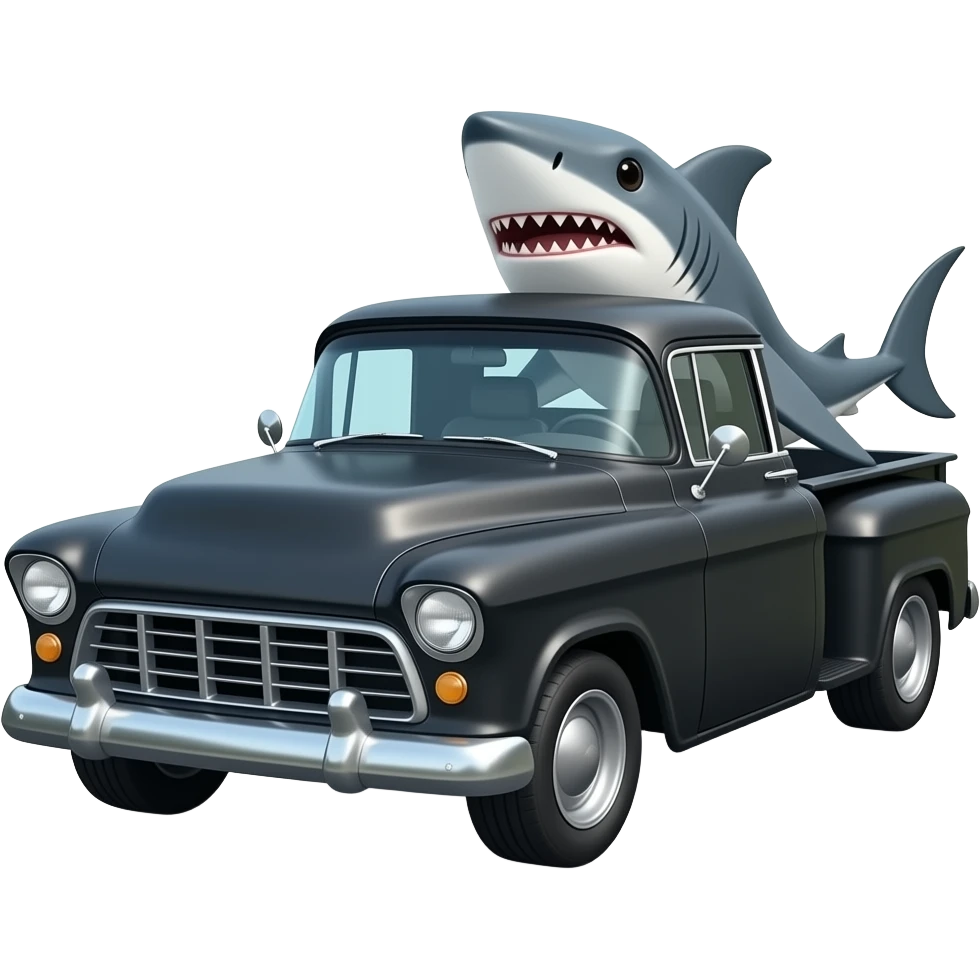 shark driving black 1955 chevy 3/4 view emoji