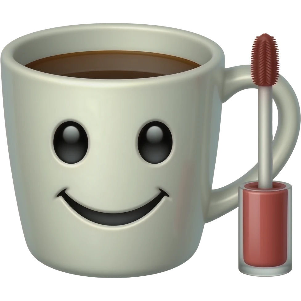 smiling coffee cup with lip gloss and lash emoji