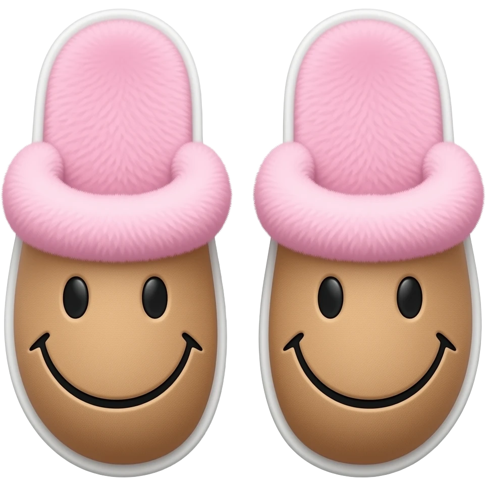 Preppy smiley slippers with fur pinky and white emoji