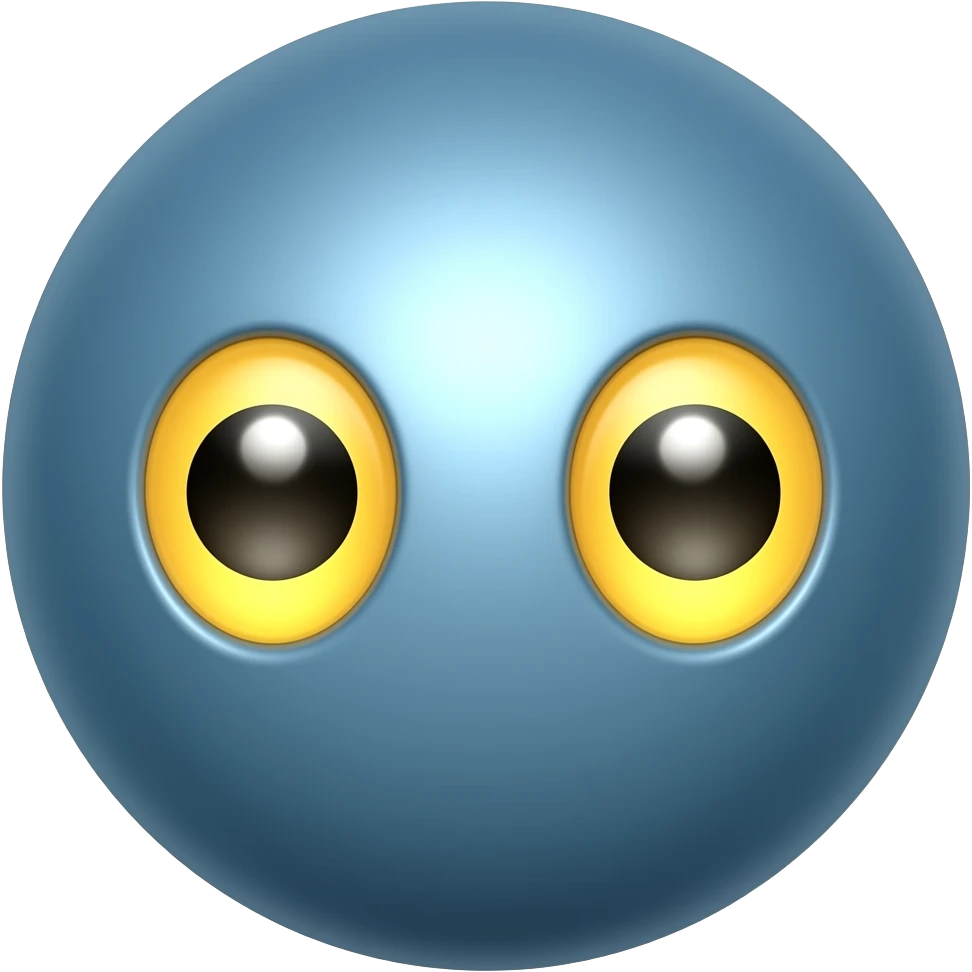 Cute metalic blue sphere with yellow eyes and black pupils wit emoji