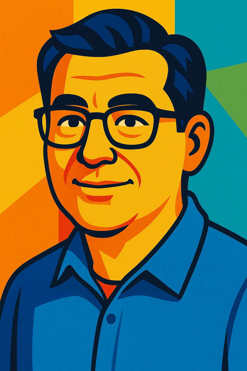 vibrant cartoon style portrait of a man about 50 years old, dark hair, wearing glasses emoji