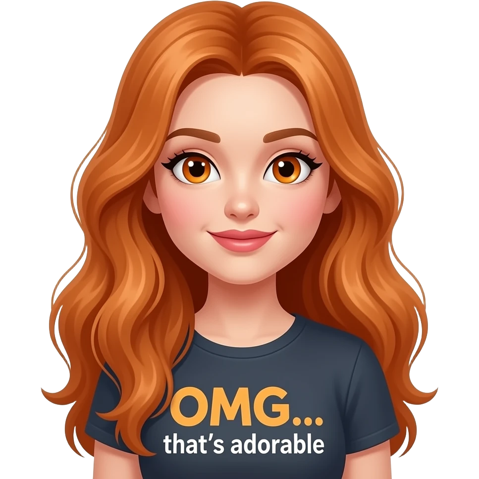 sexy girl with overlong ginger hair and ginger eyes a top with OMG... that's adorable written on it emoji