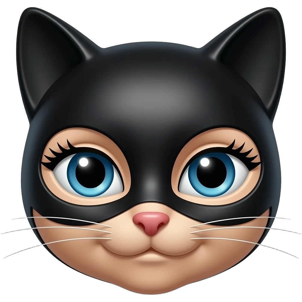 Only show the slim head A black cat that looks like Cat woman with long lashes blue eyes emoji