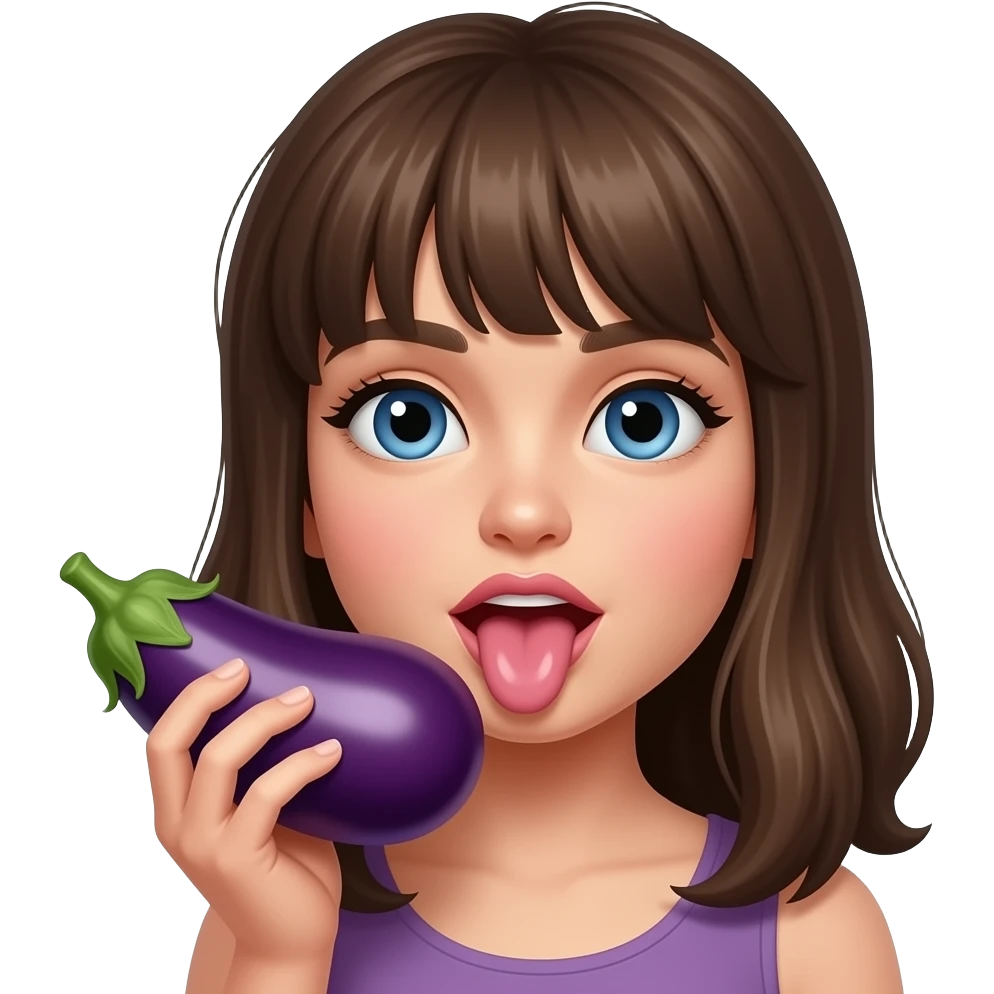 Girl licking eggplant with saliva emoji