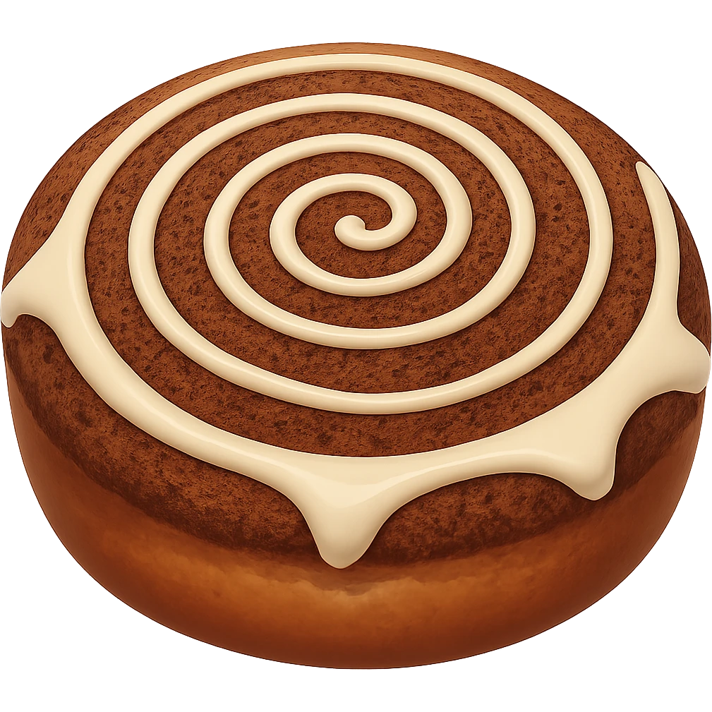 Add more cinnamon to the cinnamon roll in the style of apple emojis. Keep the emoji style and no background. emoji
