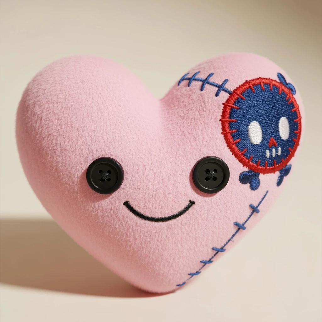 cute emo heart with a stitched patch emoji
