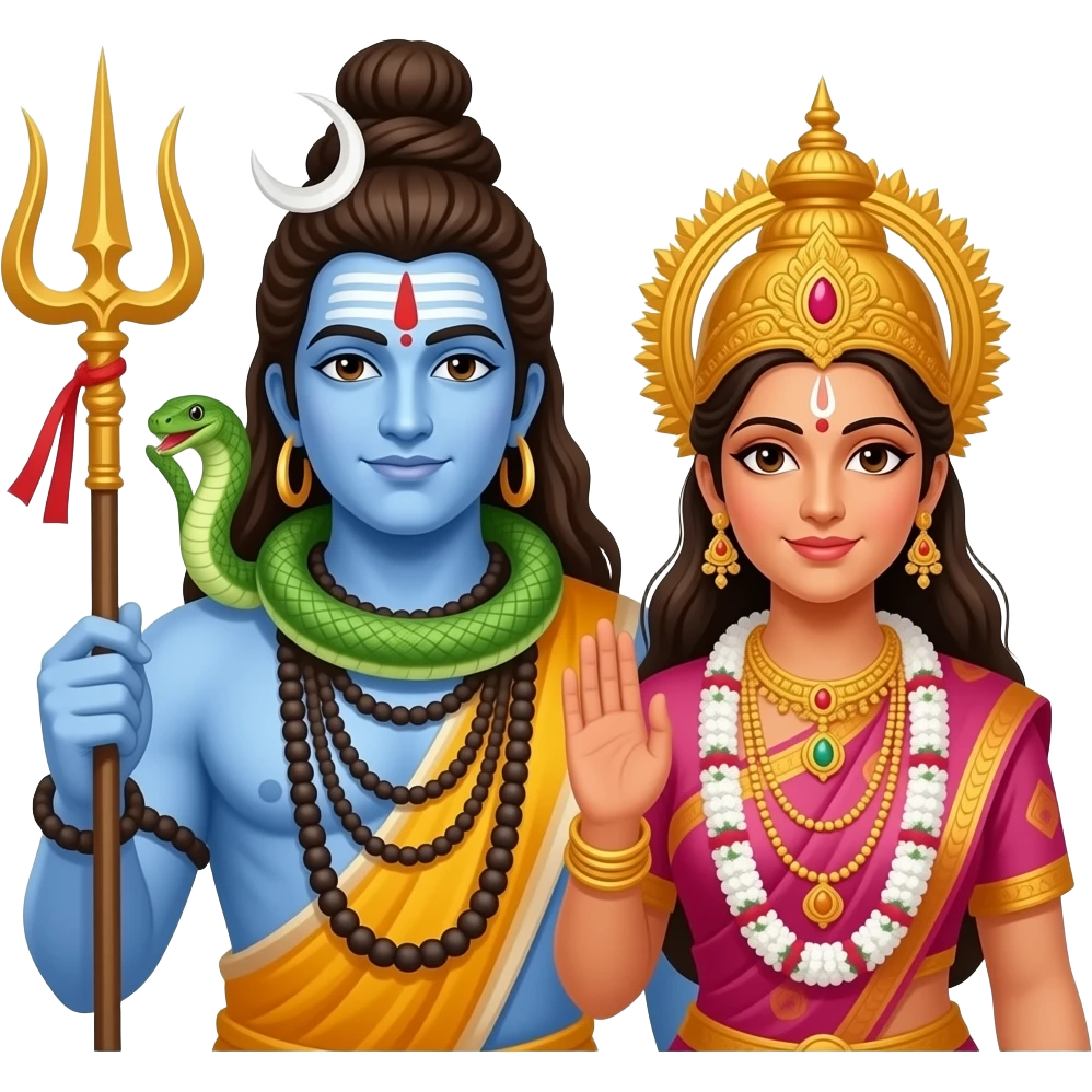 Shive ji God in real neck ma snake ha or hath mein trishul Parvati mataji bhi ha emoji
