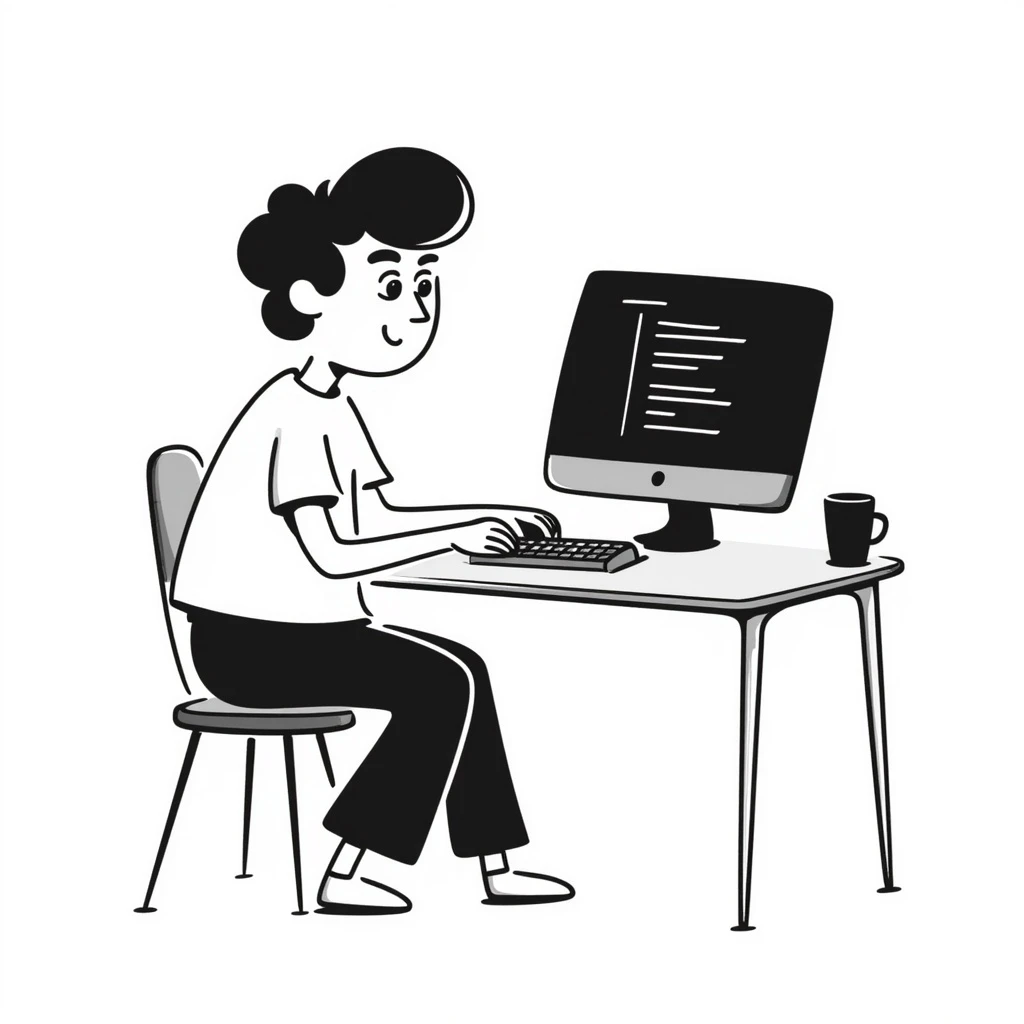 a coder, hand drawn doodle, simple black lines emoji