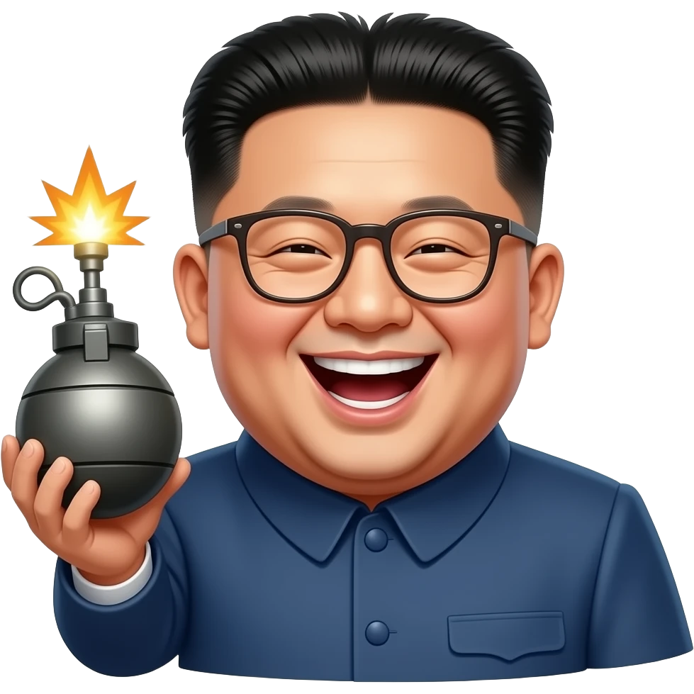 Kim Jong Un laughs with bomb emoji