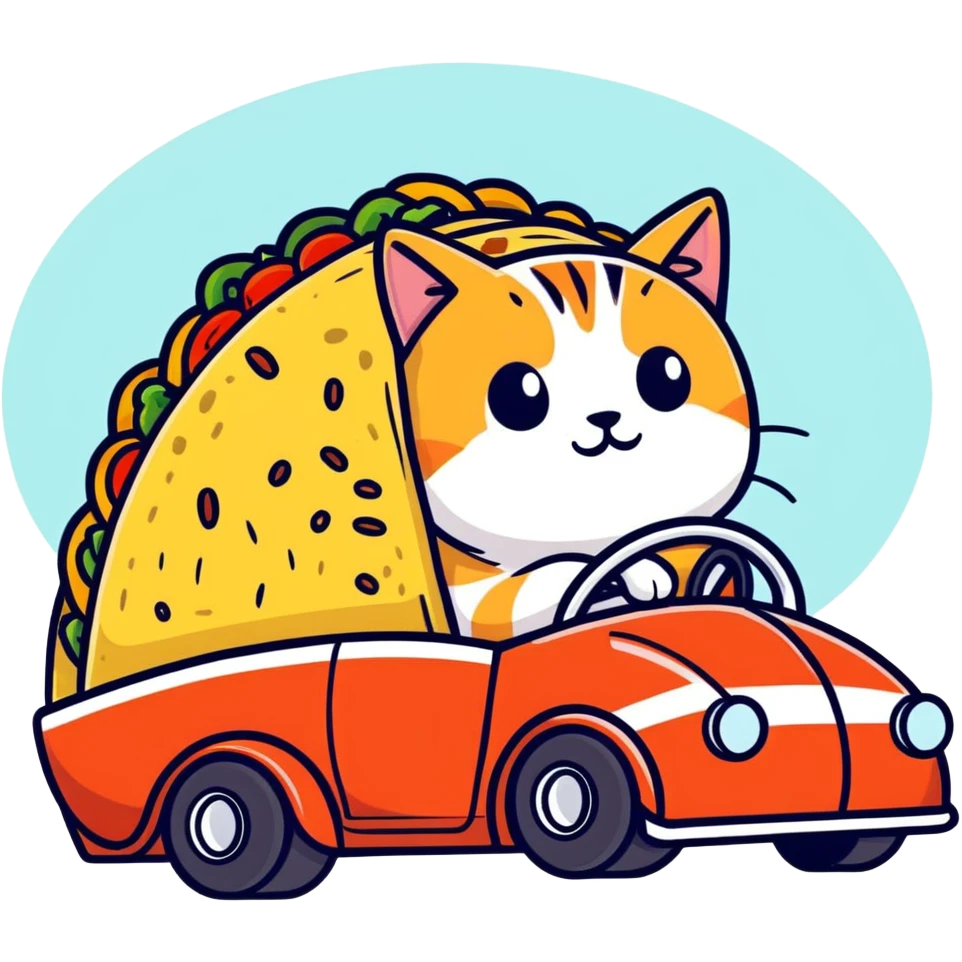 A cat in a taco driving a racecar  emoji