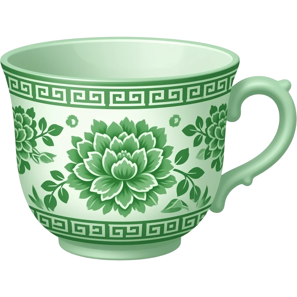 Vintage green and white chinoiserie teacup emoji