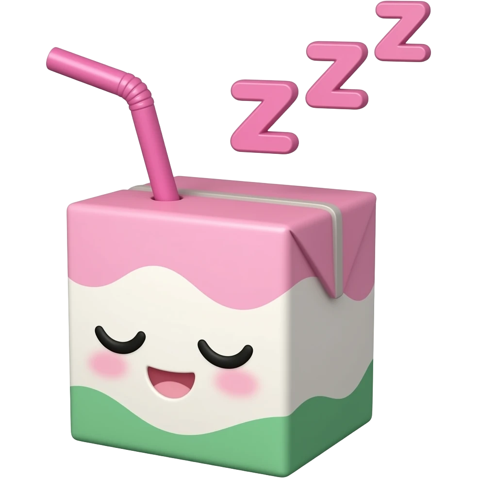 Sleepy kawaii juice box with a hot pink straw and pink zzz in pink font above the head emoji
