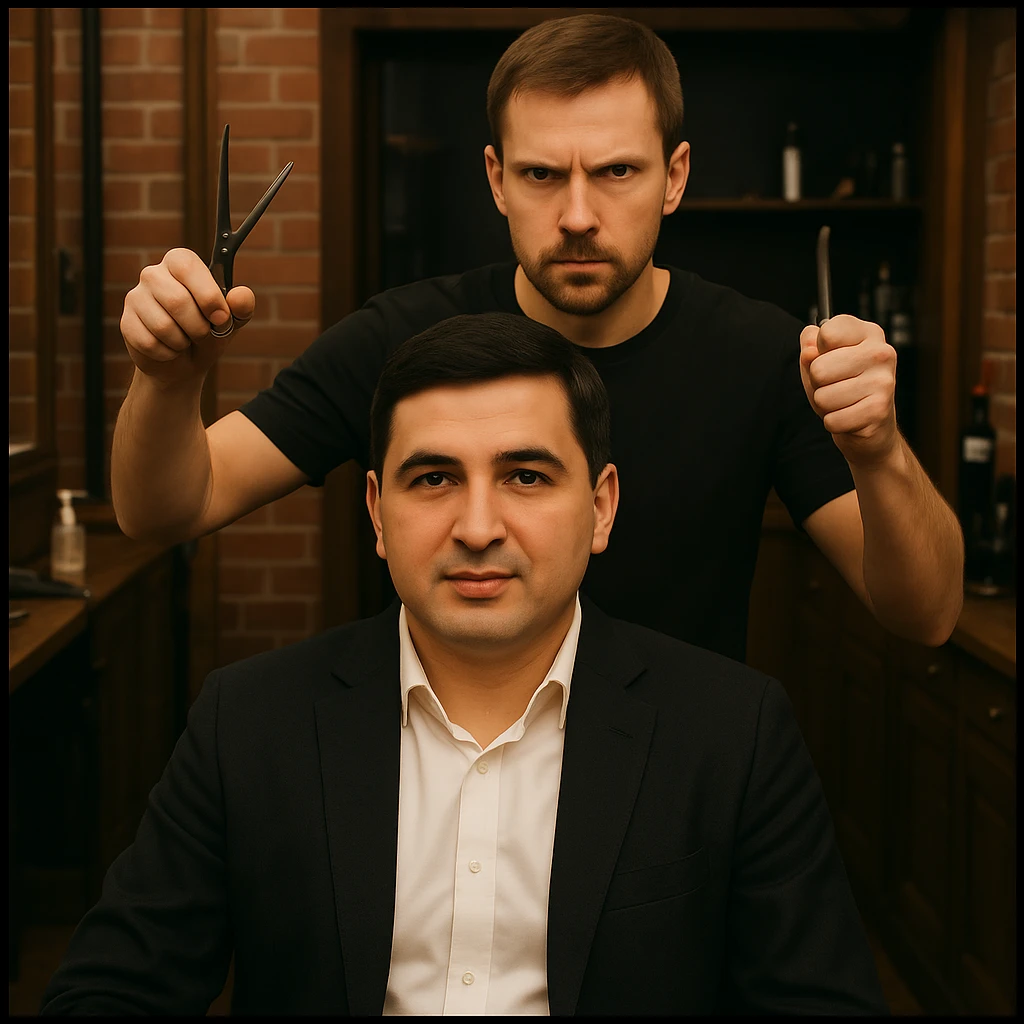 mijozni yuzini emas birinchi rasimdagi odamni yuzi 2 rasmdagi soch oladigan odamni yuzini birinchi rasimdagi odamni yuziga uxshasin mijozni yuzi boshqacha bulsin emoji