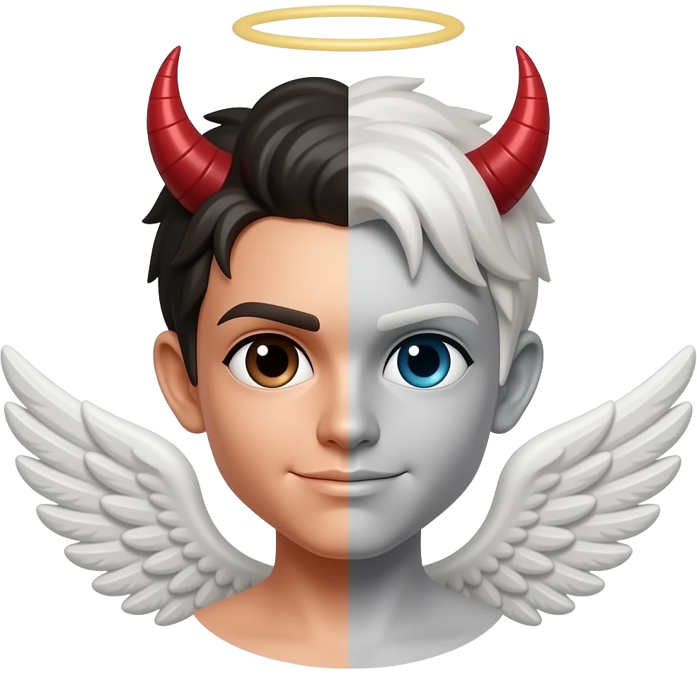 Emoji mitad diablito mitad ángel, mitad de las caras emoji