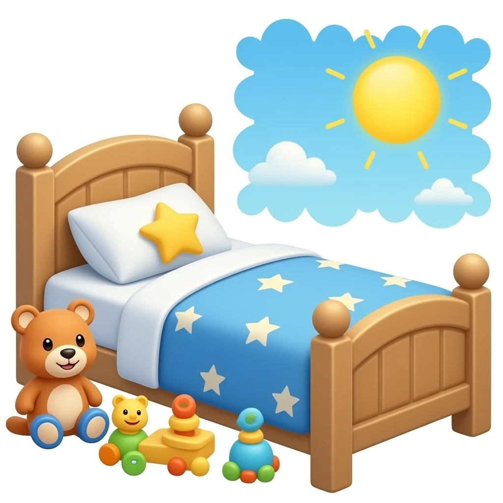 kids bed and toys white background emoji
