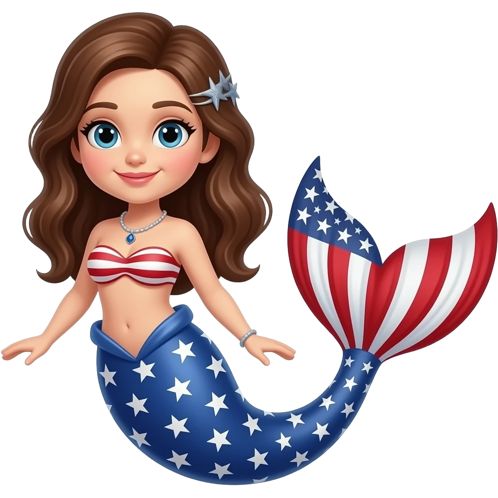 American flag mermaid brown hair emoji