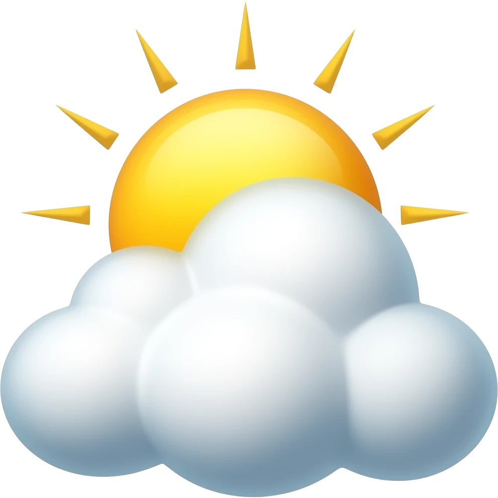 sun shinning from behind fluffy cumulus looking cloud 2D style without background emoji