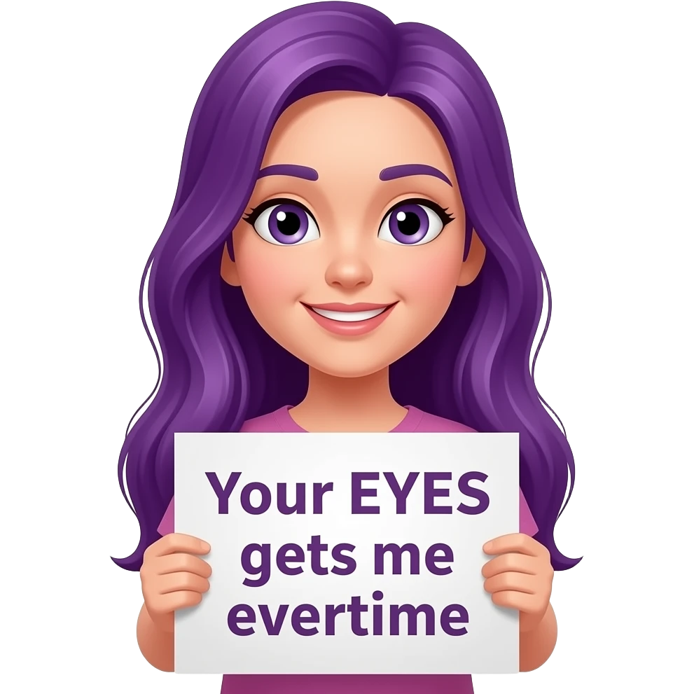 girl with long purple hair with a Your EYES gets me evertime sign emoji