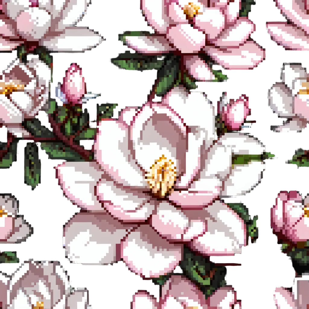 minimalist magnolia flower with soft white and light pink petals on a plain white background, no extra details emoji