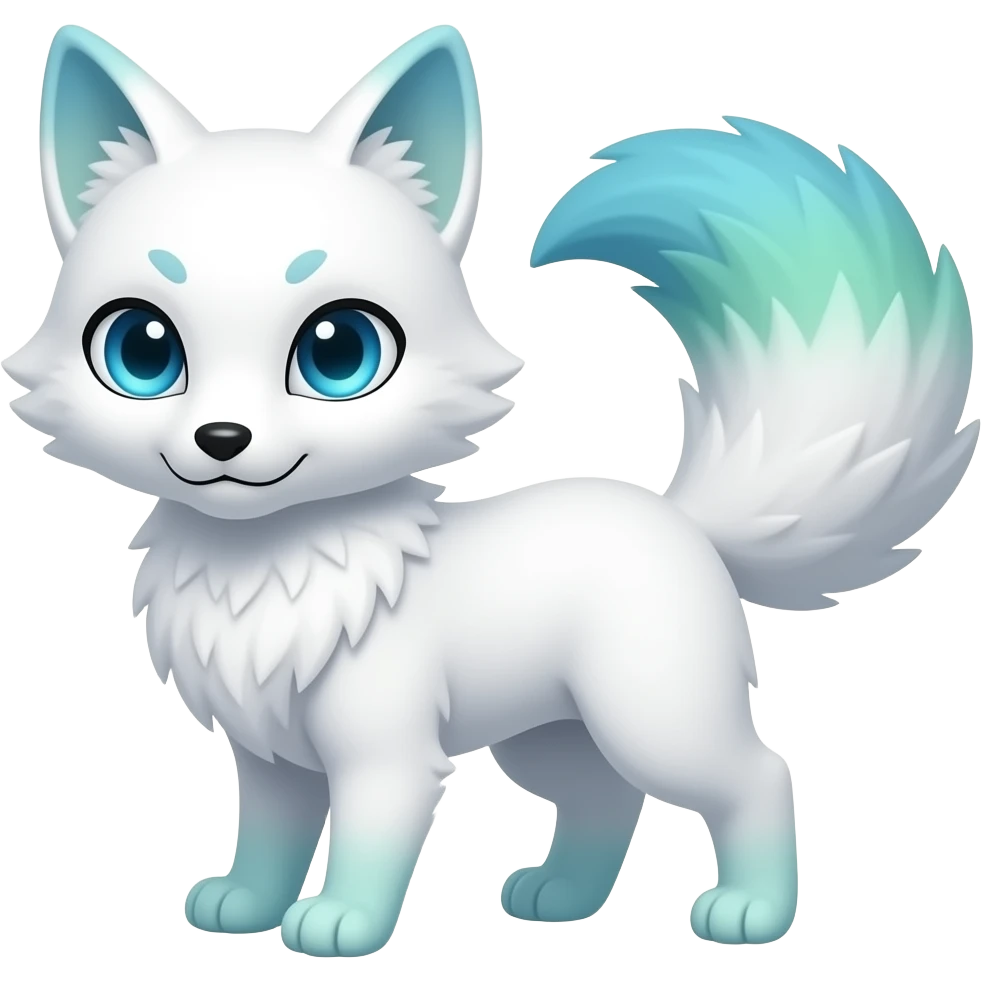 White Kitsune with sky blue eyes and blue green ombré tail even blue green ombré fluffy paws emoji