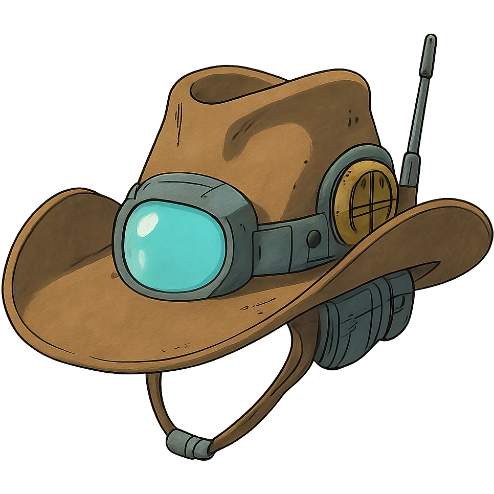 a tricked out futuristic cowboy hat, viewed 2/3 to the front emoji