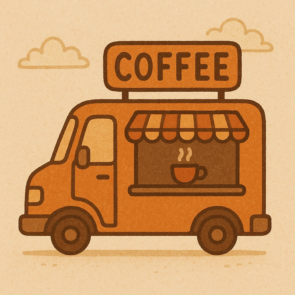 an orange coffee truck, clean and modern style emoji