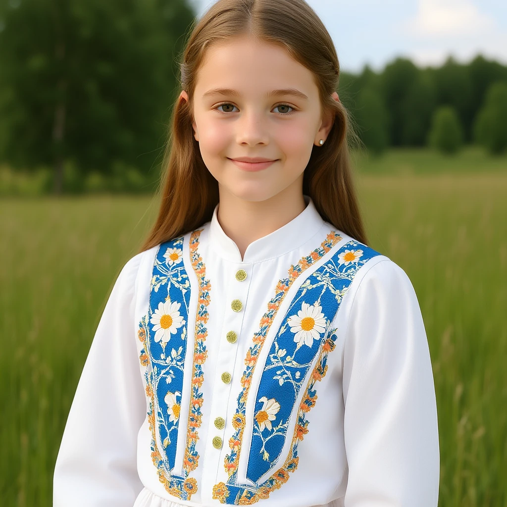 Girl in a Ukrainian white embroidered shirt emoji