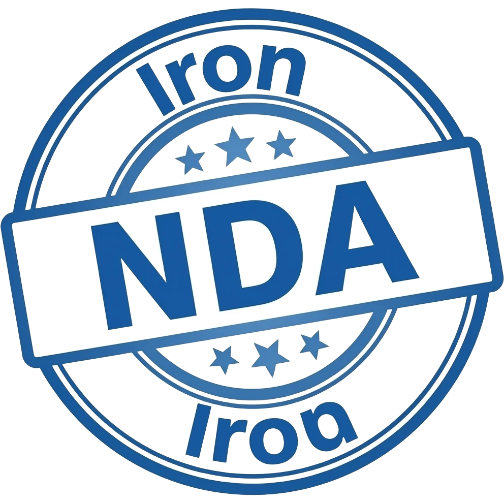 Stamp saying "NDA" in the centre, with "Iron" on the outside. Make it colored #0082fb emoji