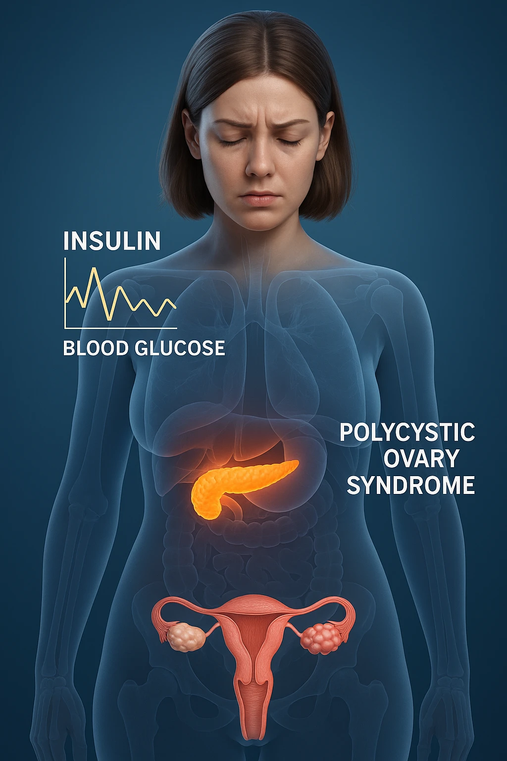 Donna con insulina fuori controllo  in 3D immagine medica donna pcos emoji