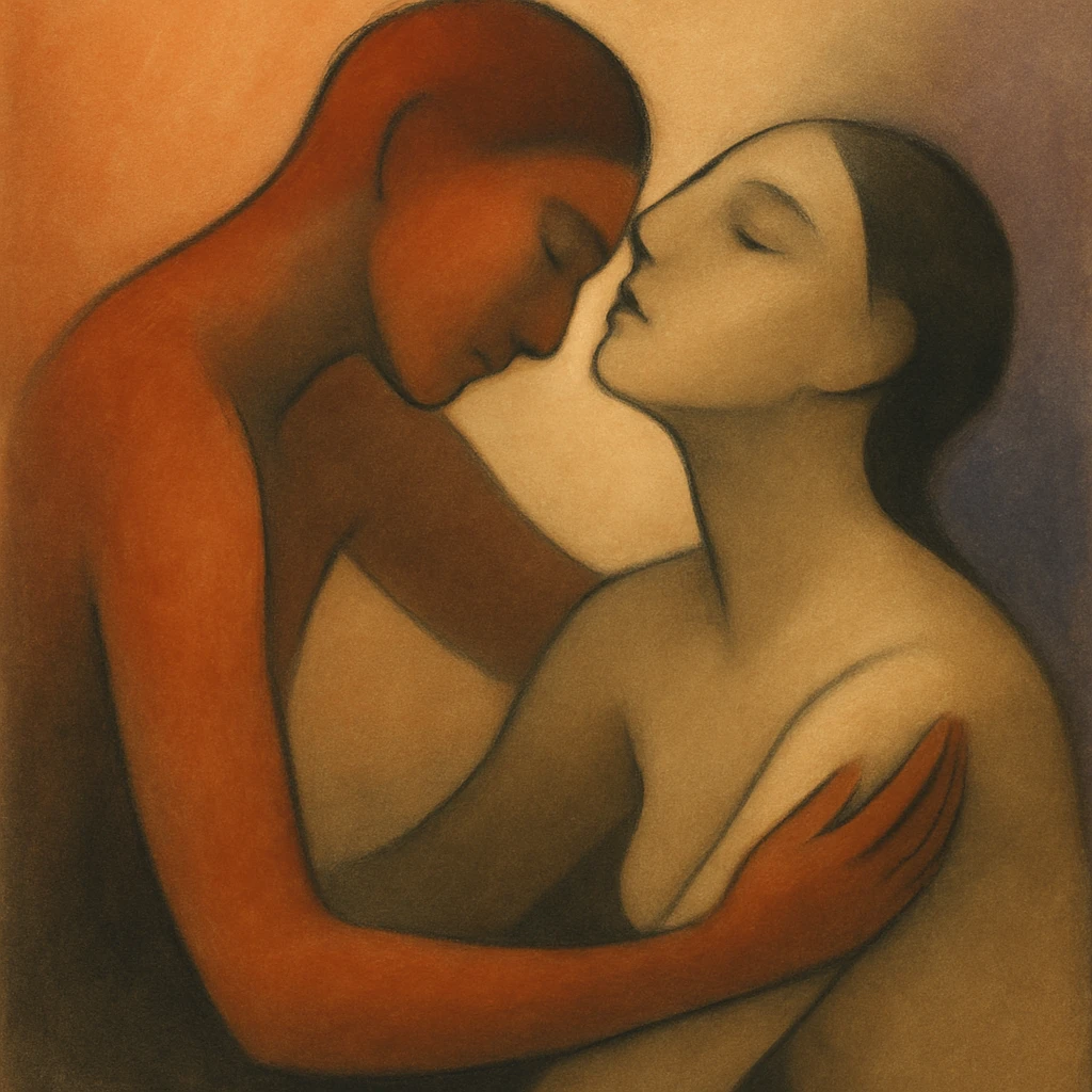 abstract sensual art with soft lighting, focusing on the connection between two figures emoji