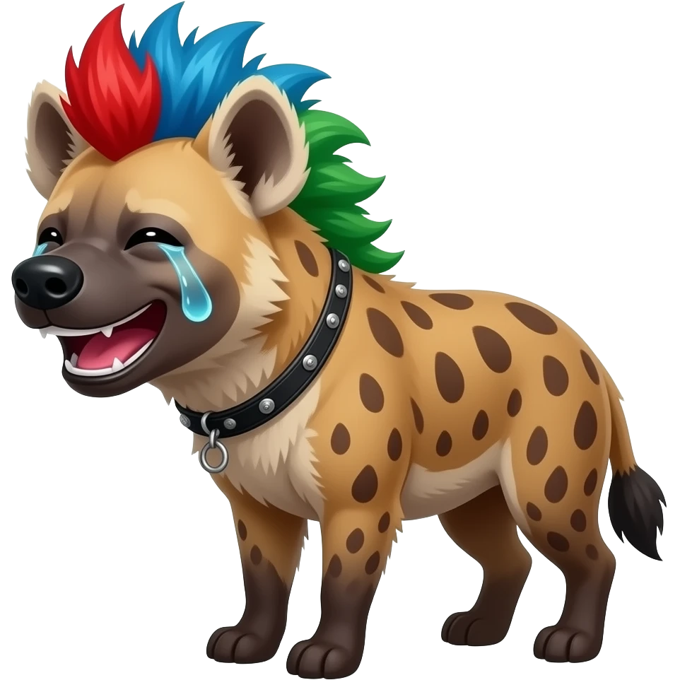 hyène punk cheveux rouge bleu vert qui rigole avec des larmes emoji