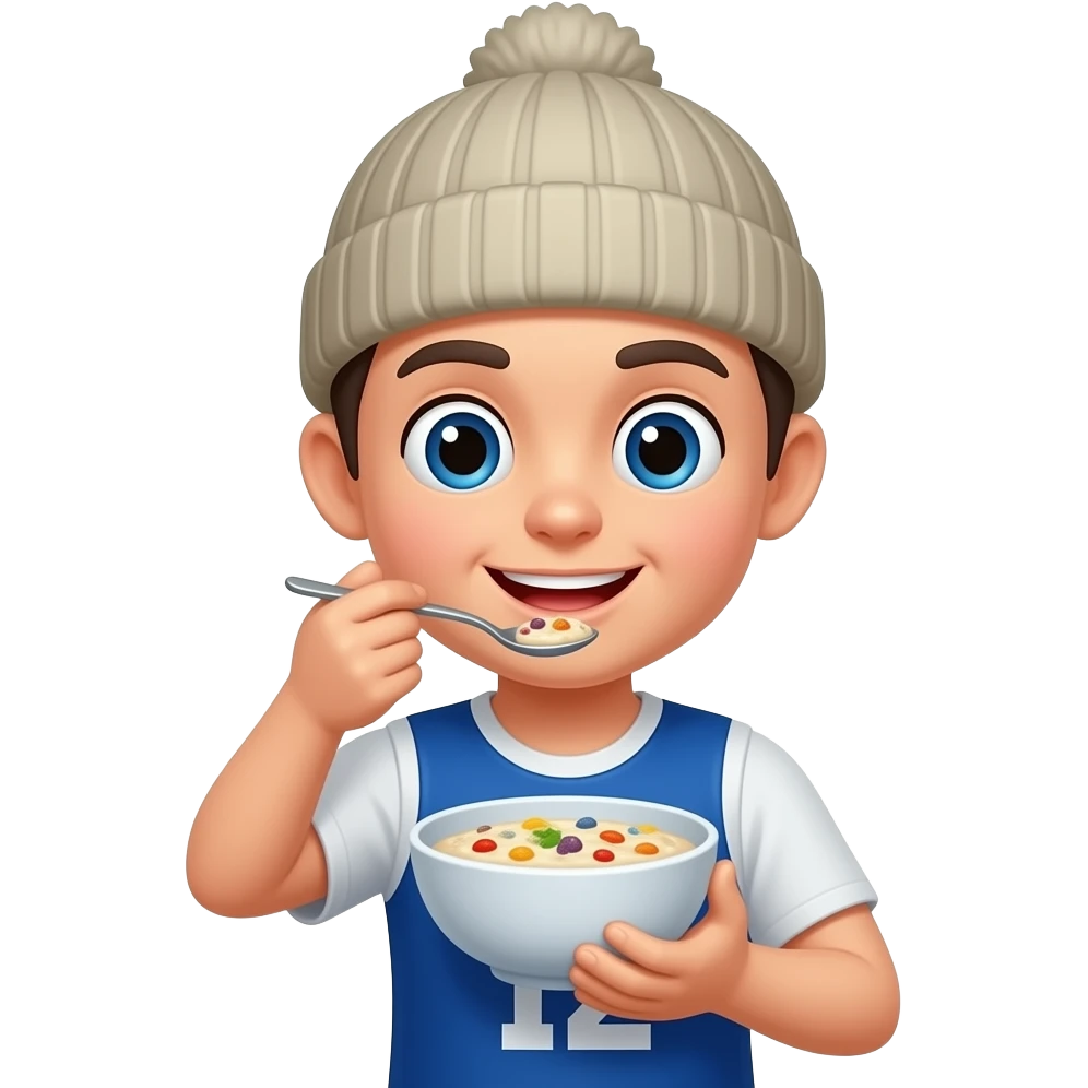 volleyball wearing a beanie eating from a bowl of porridge. just this. do not add anything else, i want the volleyball to have a face emoji